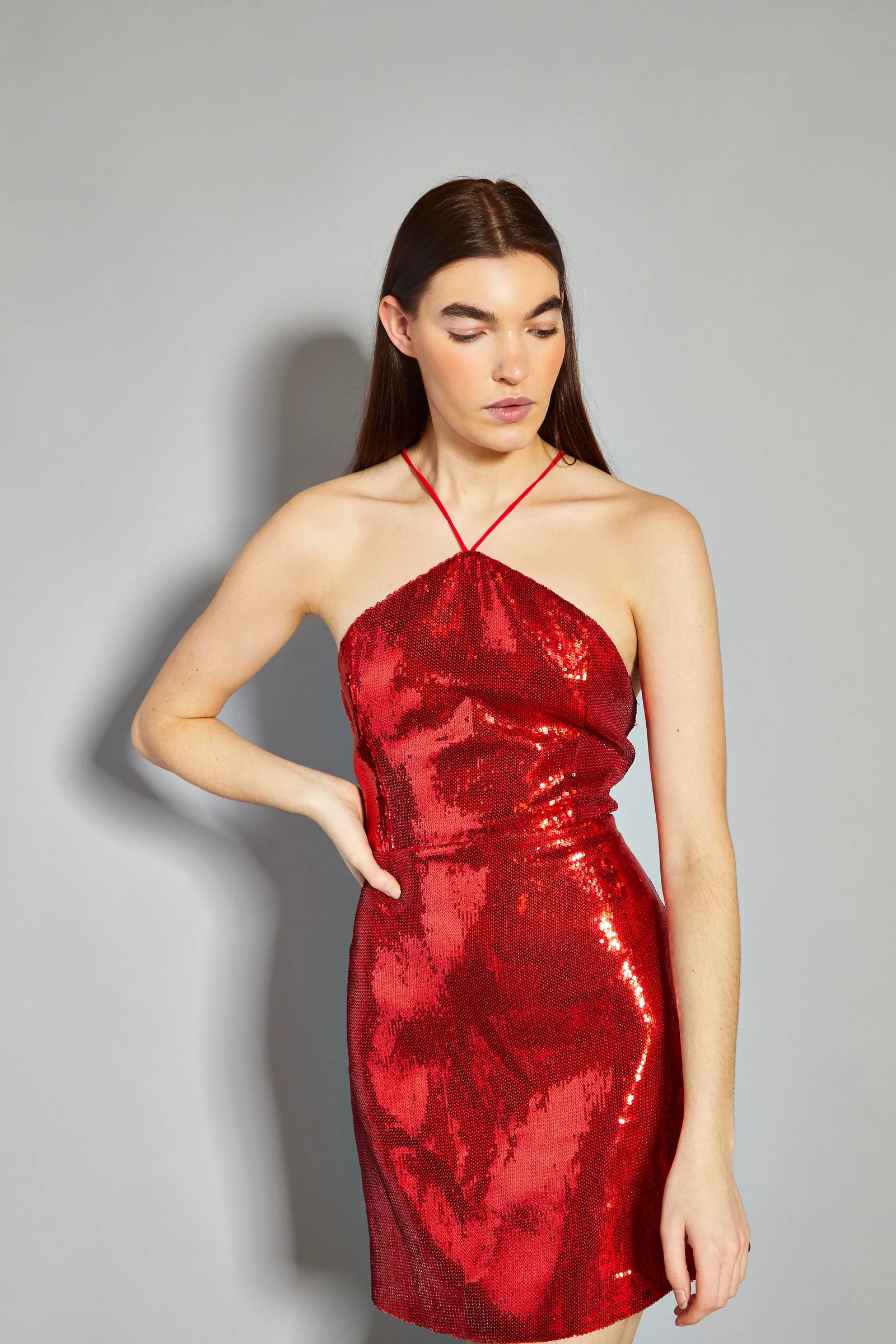 red sequin dress mini Women's Christmas  Festive Party Outfit | Small Red sequin mini party dress  bold Straps Red Sequin Short Tight